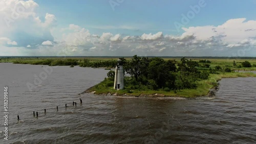 Lighthouse Aerial Flyby Pan right on Lake Pontchartrain photo