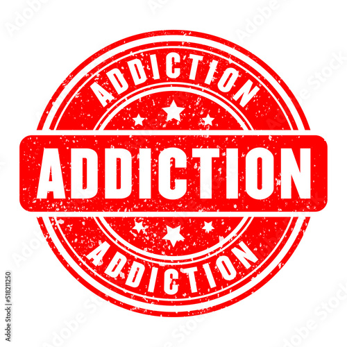 Addiction warning stamp isolated on white background