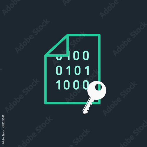 Encrypted Binary File with Key Computer Cyber Cryptography Icon Vector Illustration