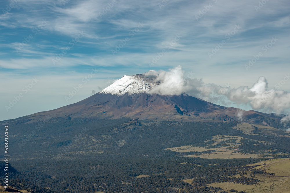 panoramic volcano popocatepetl in mexico