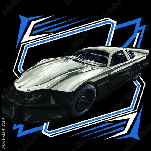 drag racing car on black background for poster, t-shirt print, business element, social media content, blog, sticker, vlog, and card. vector illustration.             