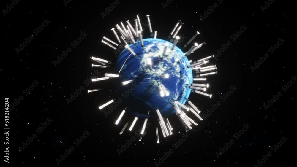 Earth planet in medical mask and syringes. Covid vaccination concept. Realistic 4k animation Earth planet in medical mask and syringes. Covid vaccination concept. Realistic 4k animation