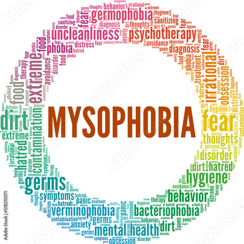 Mysophobia word cloud conceptual design isolated on white background.