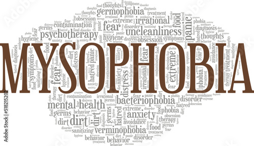 Mysophobia word cloud conceptual design isolated on white background.