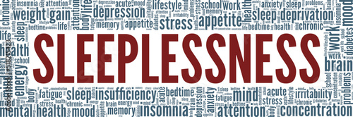 Sleeplessness word cloud conceptual design isolated on white background.