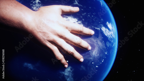 The earth planet in hands. Outer space. 3d rendering.
