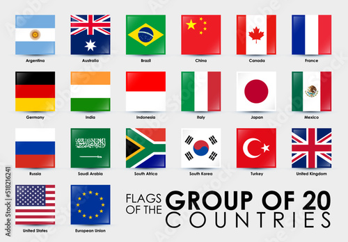Wallpaper Mural Flags of the G20 Countries Vector illustration. Square shaped flags Torontodigital.ca