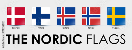 The Nordic countries flag. Set of square flags designed on gray background