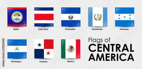 Flag Icons countries of Central America. Set of square flags design photo