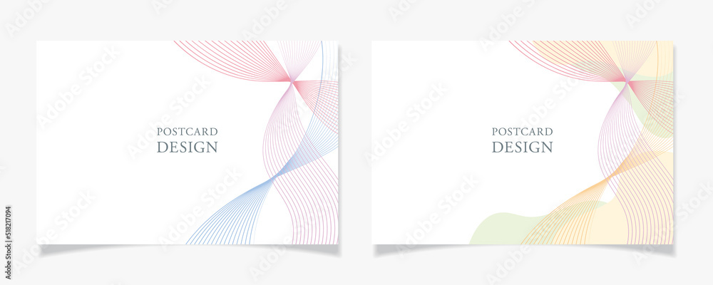 なめらかな曲線で描いたポストカードデザインD1【白地／パステルカラー】