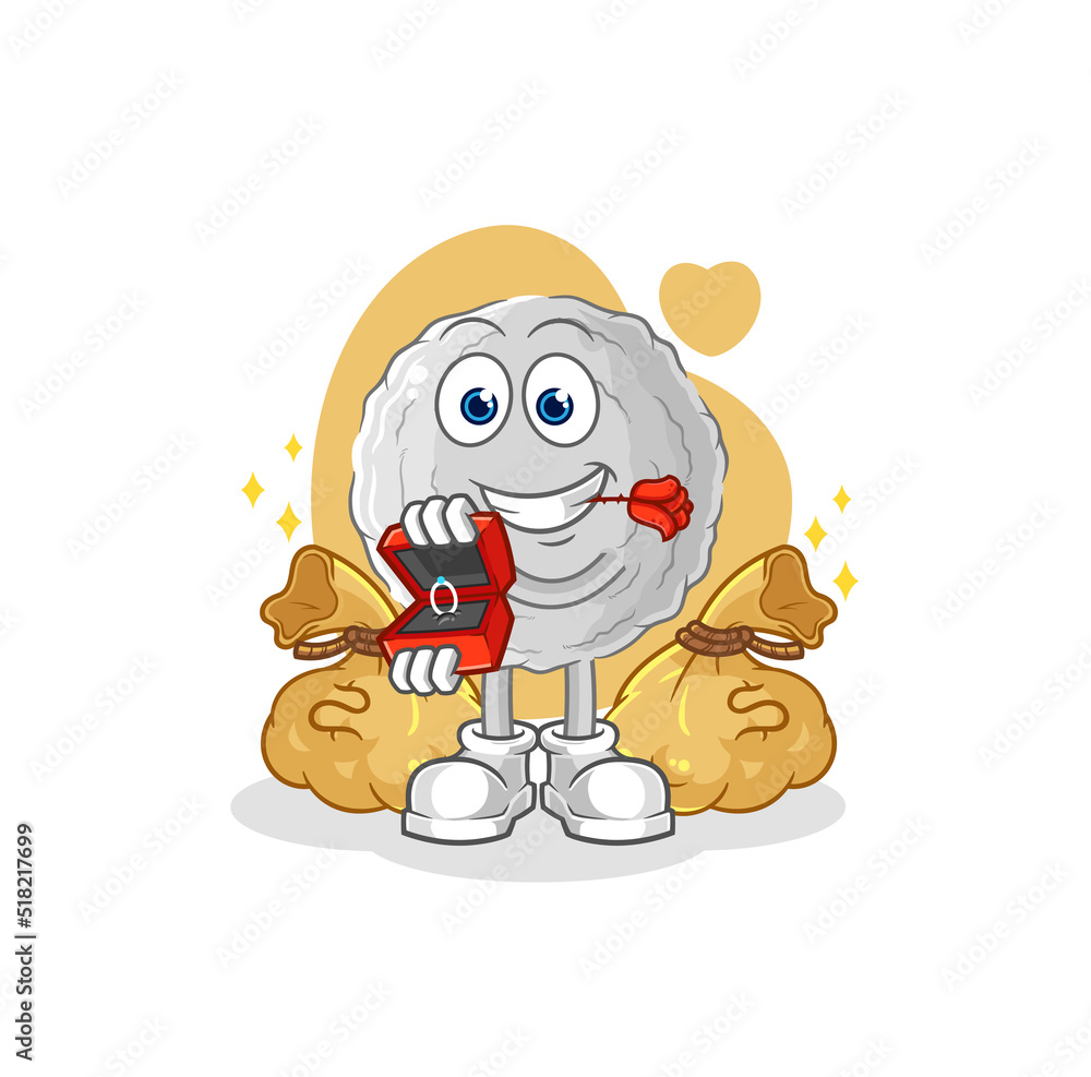 Naklejka premium rock propose with ring. cartoon mascot vector