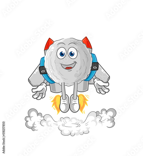 rock with jetpack mascot. cartoon vector