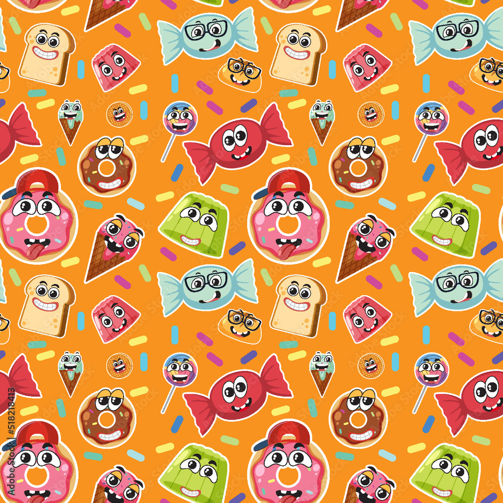 Fototapeta premium Seamless pattern with cute food cartoon character