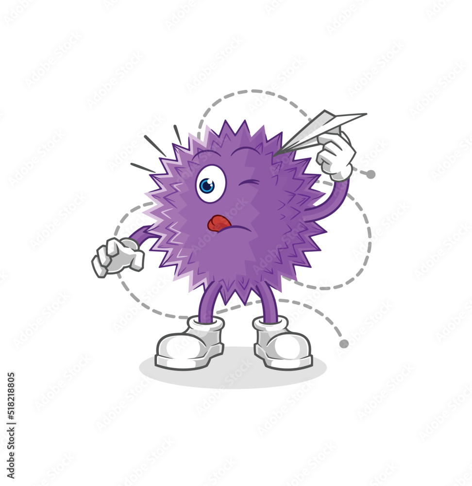 spiky ball with paper plane character. cartoon mascot vector