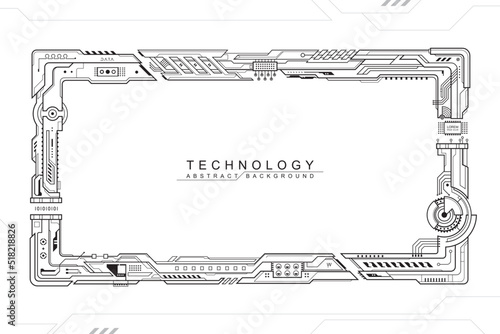 Technology black and white border frame design, Futuristic computer electronic technical component abstract background.