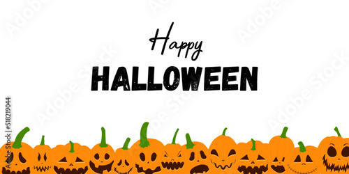 Happy Halloween background. Pumpkins with scary smiling faces. Vector flat style illustration.
