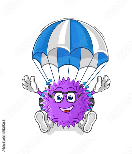 spiky ball skydiving character. cartoon mascot vector