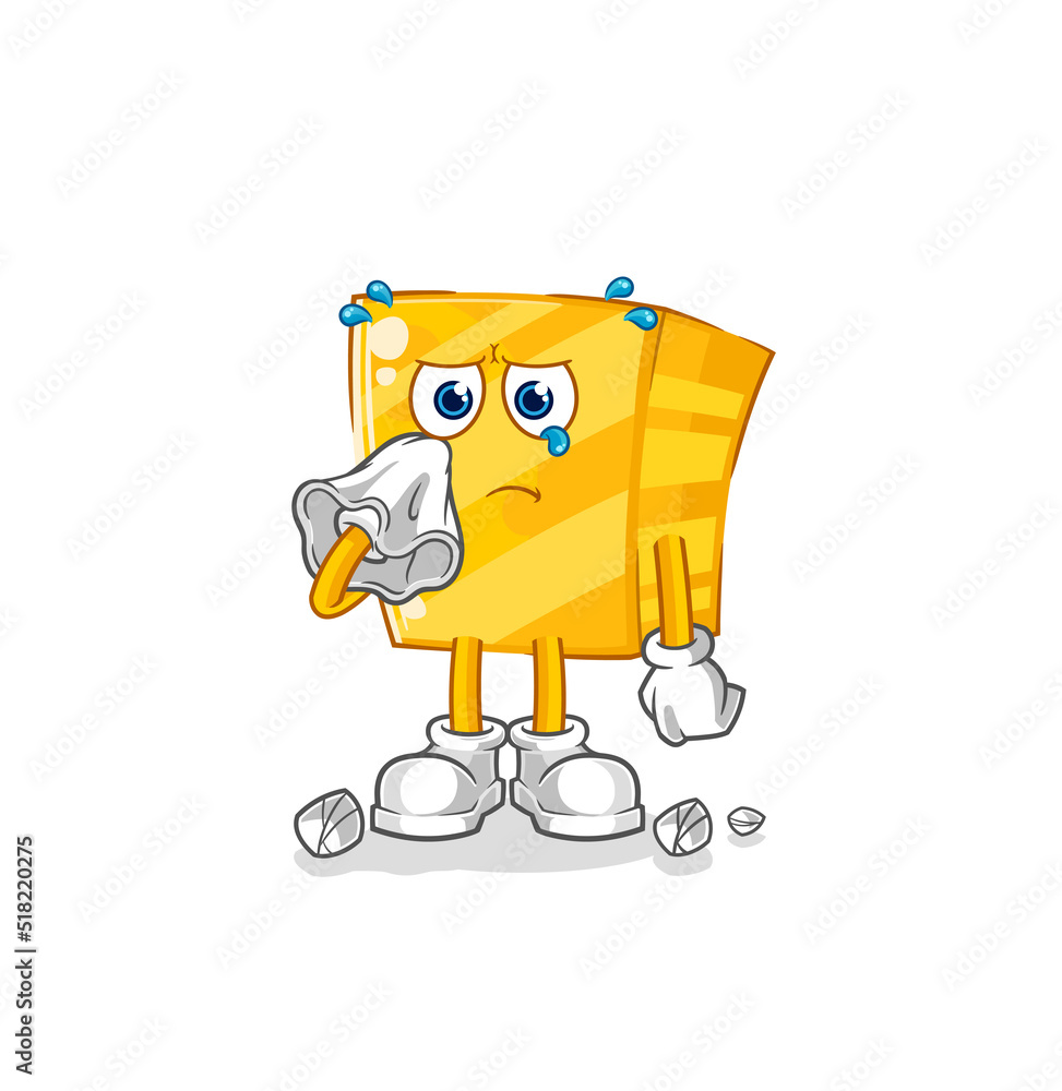gold cry with a tissue. cartoon mascot vector