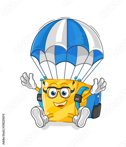 gold skydiving character. cartoon mascot vector