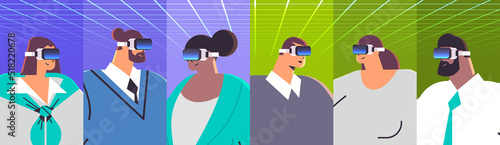 set mix race businesspeople wearing digital glasses business people in virtual goggles vr vision headset innovation