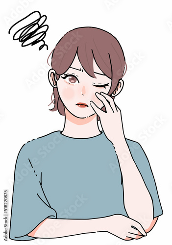 ストレス_肌トラブル_体調不良_思い悩む若い女性のイラスト