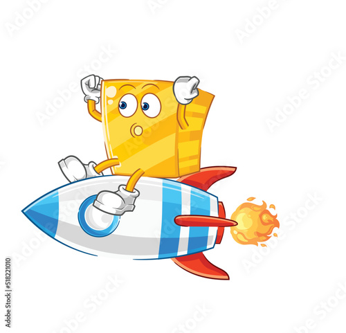 gold ride a rocket cartoon mascot vector
