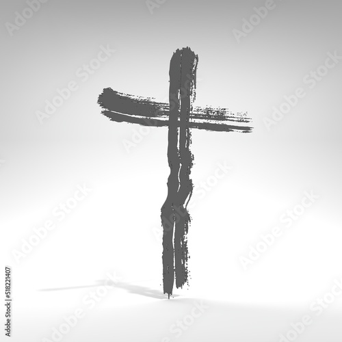 Grunge style christian cross for Ash Wednesday web banner or social graphic. The first day of Lent is a holy day of prayer and fasting. 3D render