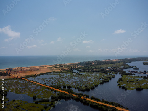 Aerial view of Ouidah beach at the Door of No Return.