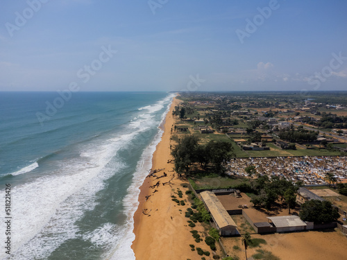 Aerial view of coast near Benin and Togo border