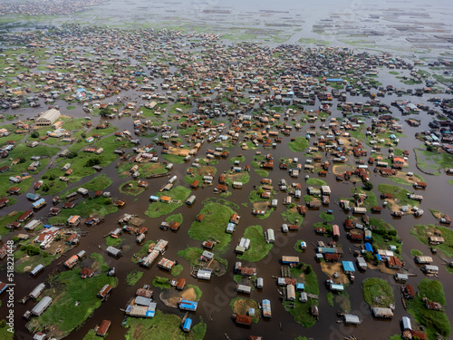 Aerial view of Lake Nokoue and Ganvie village