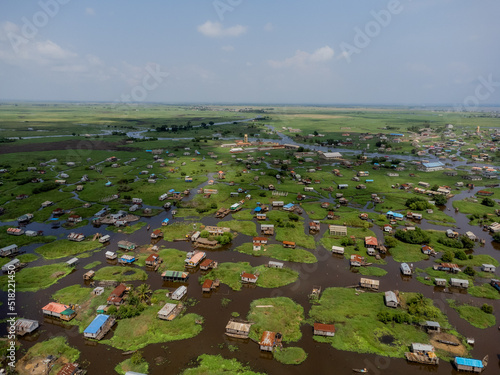 Aerial view of Lake Nokoue and Ganvie village