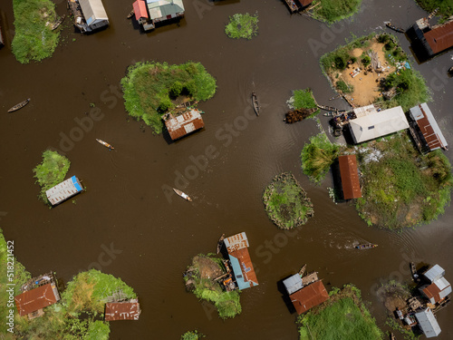 Aerial view of Lake Nokoue and Ganvie village