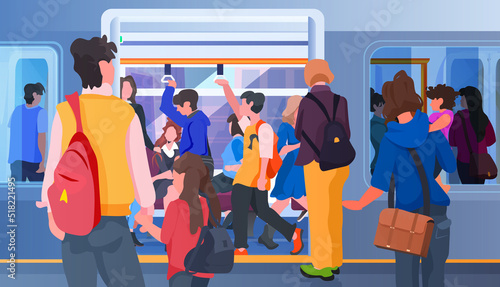 people inside subway metro train during trip passengers in public transport horizontal