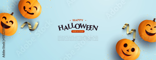 Halloween background with four 3d pumpkins.