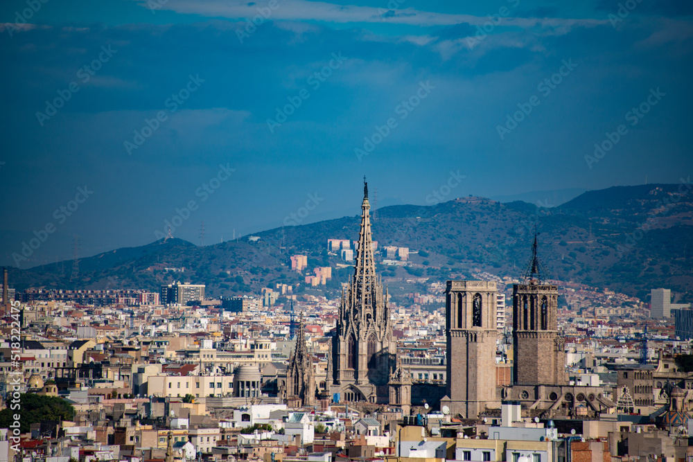 view of the city with gothic cathedral of barcelona