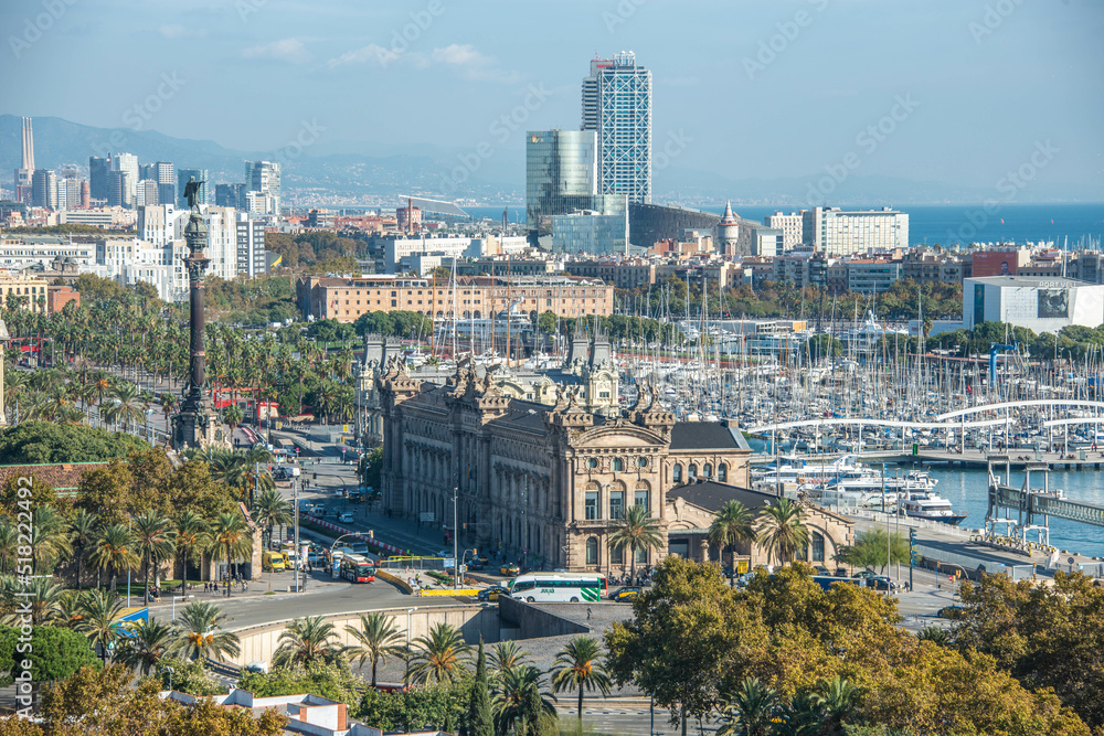 view of the city of barcelona of the port