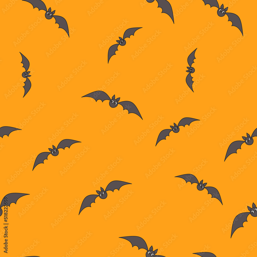seamless endless vector pattern for Halloween. bats on an orange background.