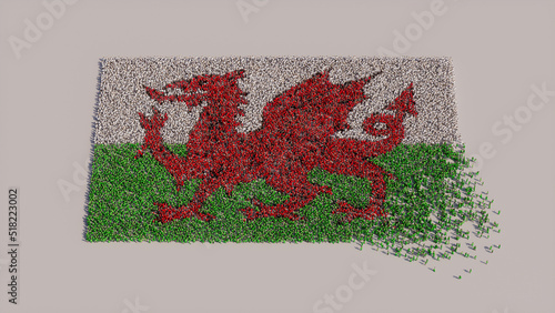 A Crowd of People coming together to form the Flag of Wales. Welsh Banner on White. photo