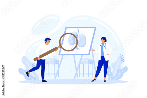 Inflammation Of The Kidney flat vector illustration. Kidneys Stones And Infection, Cancer And Cyst, Bloody Urine And Frequent Urination