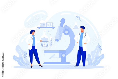 Medical tests template. chemical laboratory analysis. laboratory analysis concept. woman laboratory assistance with microscope, medical office or laboratory