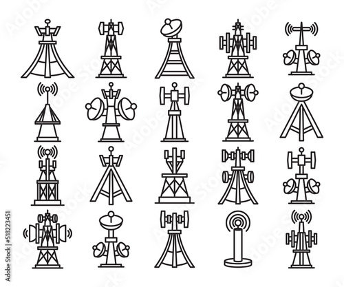 communication and radio tower icons set vector illustration