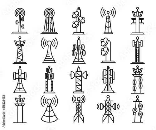 communication and radio tower icons set vector illustration