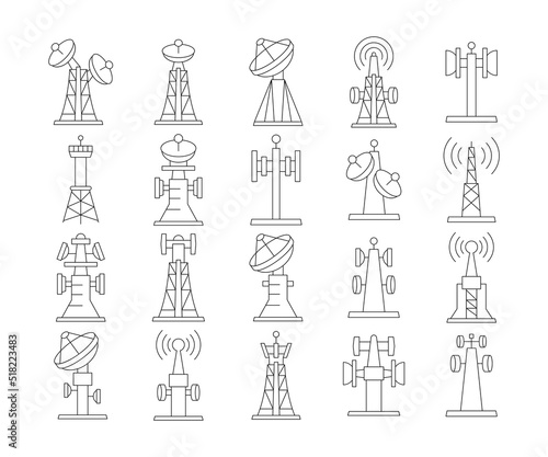 radio mast and communication tower icons set vector illustration