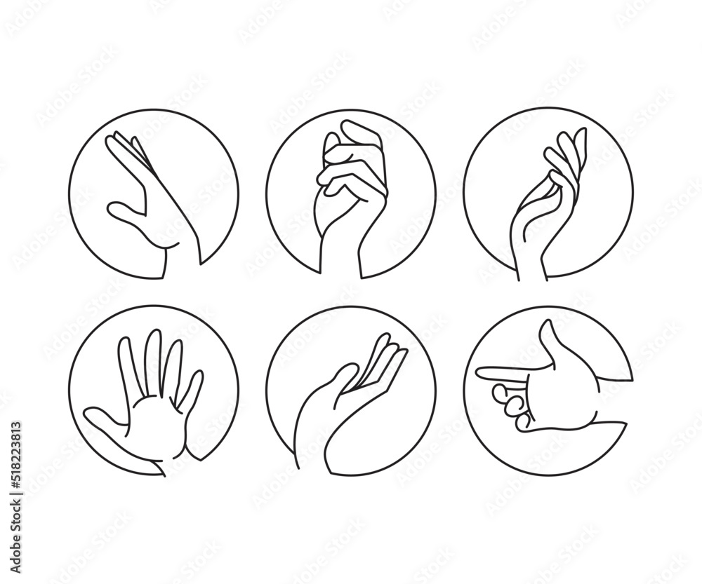 hand gestures in circle shape set line illustration hand gestures in circle shape set line illustration