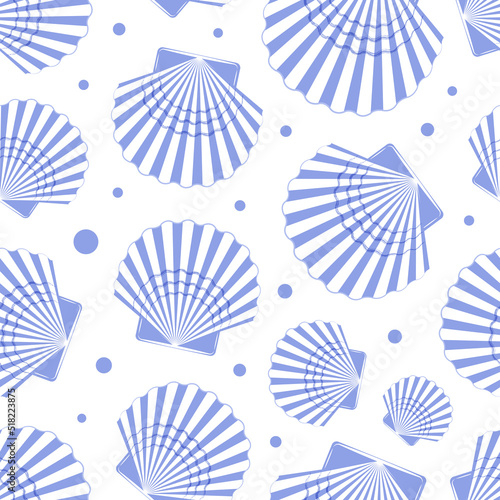 Seashell blue and white marine seamless pattern