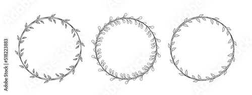 Vector set of floral round elements for design. Hand drawn creative collection.