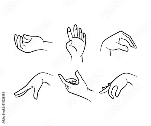 sketch and hand drawn hand gestures set line illustration