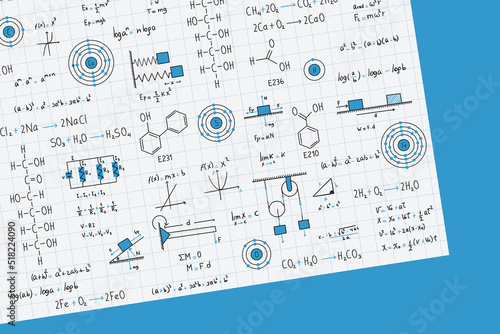 Calculus Equations, Algebra, Organic Chemistry, Chemical Reactions, Chemical Elements, Physics, Rectilinear Motion, Statics, Electromagnetism, Frictional Force, Energy, with Grid Sheet