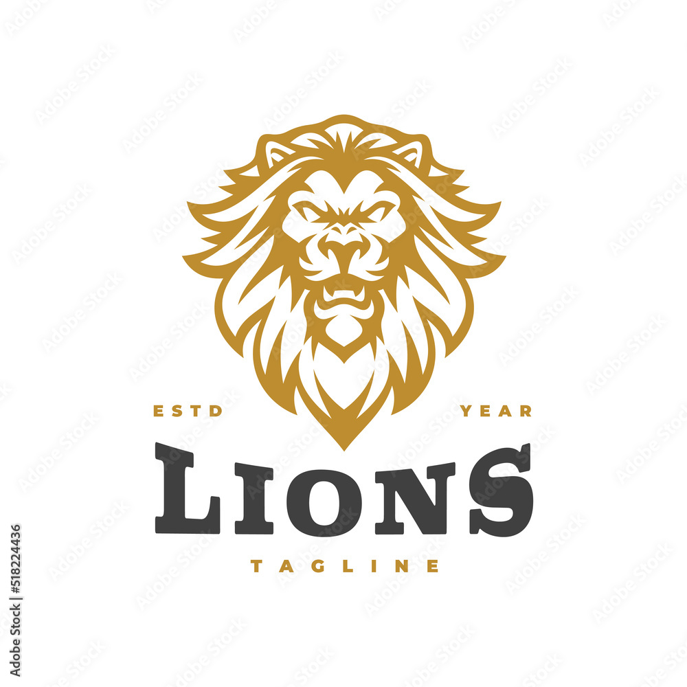 Ferocious lion head emblem logo design. Lion head line art vector icon Ferocious lion head emblem logo design. Lion head line art vector icon