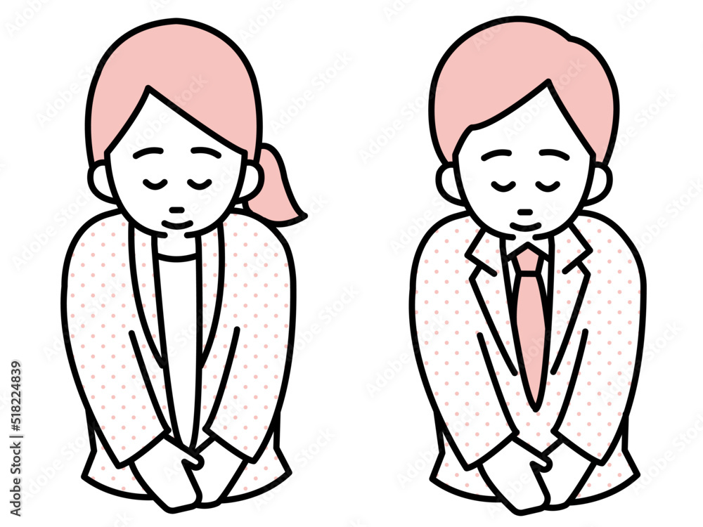 お辞儀をするビジネスパーソンのイラスト素材セット お辞儀をするビジネスパーソンのイラスト素材セット